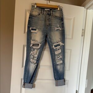 KanCan Blue High Rise Distressed Denim